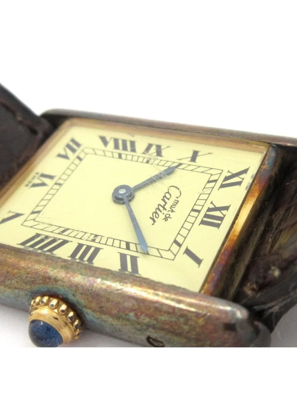 Cartier Watch Must Tank Vermeil 925 Croco Strap Ivory